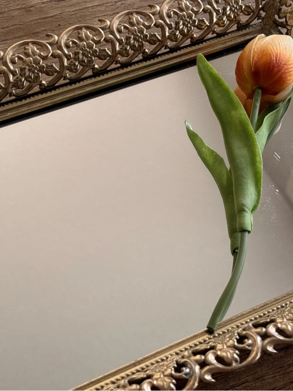Ornate brass Decorative Vanity Tray Mirror